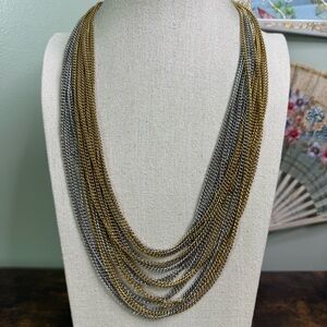 Multi-Chain Necklace Gold and Silver Layered Vintage 70’s 25 Inch